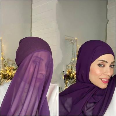 China Wholesale Chiffon Hijab Solid Color New Pure Warp Knitting Pearl Scarf Set Women Chiffon Hijabs Ladies Tank Top Scarf Hijab for sale