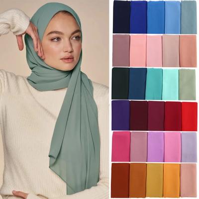 China Wholesale Muslim Chiffon 86 Colors Simple Color Headscarf Ladies Knitted Chiffon Veil Hijab For Muslim Women for sale