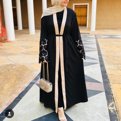 China Soft New Style Fashion Polyester Clothing Embroidery Islamic Cardigan Front Open Kimono Dubai Arabic Style Abaya Muslim Women for sale