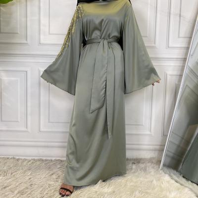 China Stain Muslim Dress Modest Women Dresses Eid Maxi Elegant Soft Satin Abaya Dresses Kaftan Islam Costume Femme for sale