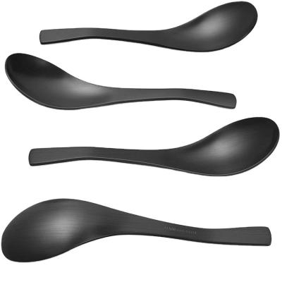 China 4pcs Matte Black Thickened Ergonomic Handle 18/8 Stainless Steel Single Viable Soup Spoon Tableware Sets for sale