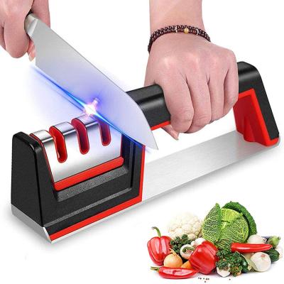 China Viable Hot Sale Kitchen Knife Accessories 3-Stage Manual Knife Sharpener With Non-slip Rubber Handle for sale