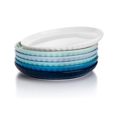 China Sustainable High Quality 7.4 Inch Fresh Assorted Porcelain Colors Fluted Dessert Salad Bowls for sale