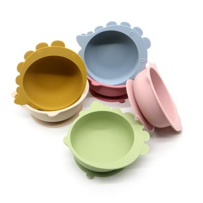 China Amazon Food Grade Silicone Dinosaur Shape Toddler Safe Hot Selling Durable Soft Baby Plates With Suction Bottom for sale