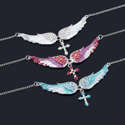 China Heart Religious Trendy Crystal Jewelry Circle Angle Wing Pendant Necklace for sale