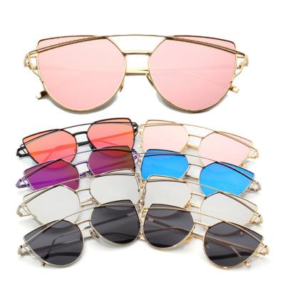 China Fashion Sunglasses 2019 Retro Shades Women Metal Cateye Trendy Mirrored Sunglasses for sale