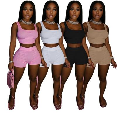 China Women Summer Anti-pilling Crop Casual Sexy Sleeveless Top Shorts Sports Shorts Two Piece Set for sale