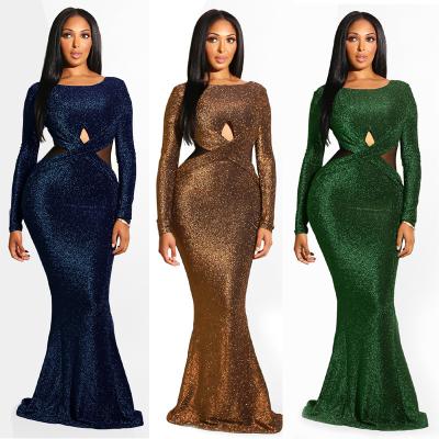 China Sexy Design Women Backless Casual Dress Lady Midi Sleeve Anti-Static Hollow-Cutout Evening Dresses Long for sale