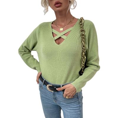 China Anti-pilling Hot selling 2022 elegant ladies knitting fleece O-neck hollow out women sweater for sale