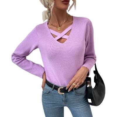 China New Fashion Anti-pilling Stylish Ladies Knitting Fleece O-Neck Hollow Out Women Sweater for sale