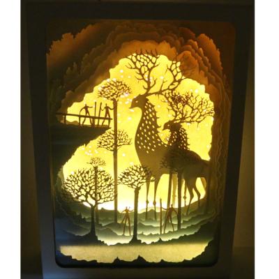 China Shadow Art Light and Shadow Box Frame With 3D LED Paper Craft Shadow Picture Box Frame Wall Art Photo Frame Paper Cutting Light Box for sale