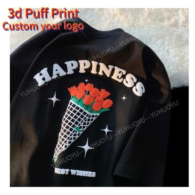 China QUICK DRY Custom Classic Round Neck 3d Foam Print T-shirt White Plain Plus Size Foam Print Tees For Men T Shirt for sale