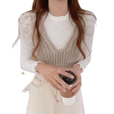 China AnAn7752Wholesale Latest Breathable Design For Women Spring Autumn Lovely Sweet Girl Two Pieces Set With Shirt And Knit Vest Suit for sale