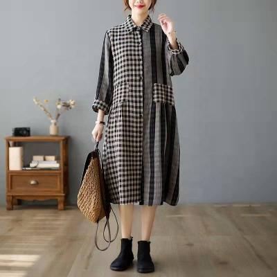 China Wholesale Yijia Fashion New Arrival Spring Women Breathable Button Pocket Plaid Long Shirt Dress for sale