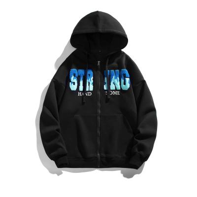 China 450 Gsm Thick Heavy Men's Hoodies 100% Anti-pilling Zipper Letter Embroidery Custom Oversized Cotton Embroidery for sale