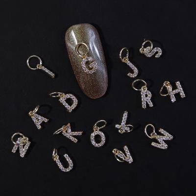 China Nail Charms Jewelry 26 English Letters Color Keeping Pendants Alphabets Charms Shape DIY Jewelry Accessory Gold Nai l Zircon Charms for sale