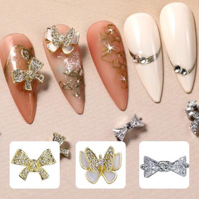 China Nail Charms Jewelry 3PCS Nail Art Butterflys Zircon Pearls Jewelry with Gold Silver Alloy for Nail Tips Decorations for sale