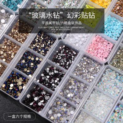 China Nail Charms Jewelry 1 Box Crystal Nail Art Rhinestone Gold Clear Silver All Mixed Color Flat Bottom Shape DIY Nail Art 3D Decoration In 6cell Jar for sale