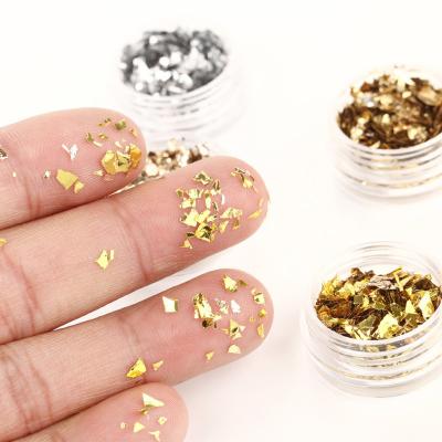 China Nail Charms Jewelry Gold Silver Glitter Flakes Irregular Aluminum Nail Art Foils Glitter Holographic DIY Winter Manicure Decorations for sale