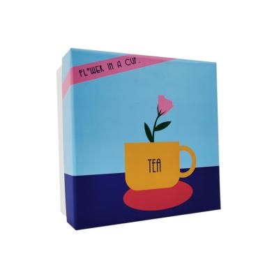 China 2021 Recyclable Light Blue Logo Square Tea Packaging Paper Board Custom Storage Boxes For Food Packaging for sale