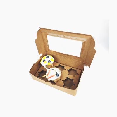 China Recyclable Christmas 8 Inch Kraft Paper PET Window Takeout Box Small Packaging Custom 6 Cupcake Boxes for sale