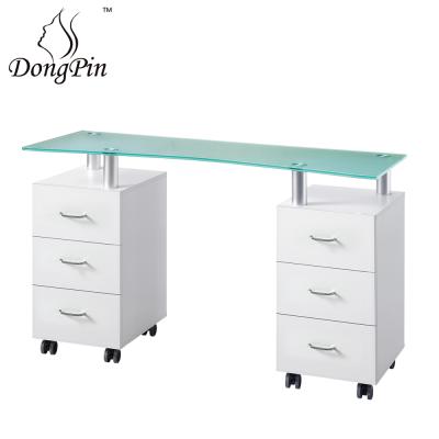 China Nail Table Glass Top Nail Technician Table With Polish for sale