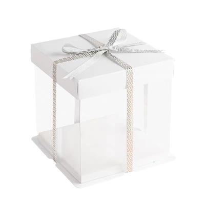 China Fabriek Custom Eco Friendly Food Folders Box voor 6 8 10 12 inch Transparent Cake Box met lint Te koop