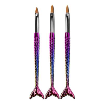 China 3pcs/Set High Quality Acrylic Mermaid Nail Brush Tail Handle Gradient Fine Art Miniature Nail Brush for sale