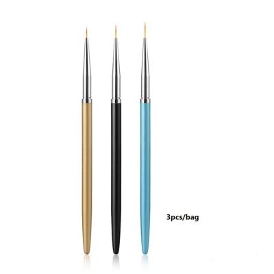 China Hot Selling NAIL Metal Handle 3pcs Nail Art Liner Brush Nail Art Brushes Private Label Liner for sale