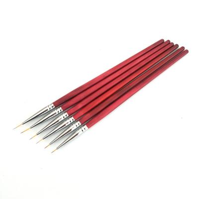 China High Quality Japan Nail Liner Brush Nail Art Wooden Handle Red Synthetic Hair Nail Brush Nail Liner Brush for sale