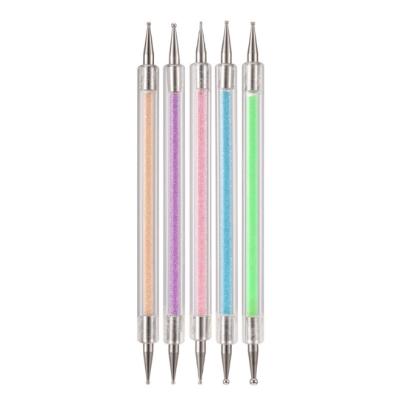 China 5 Pcs Colorful Pearl Handle NAIL Push-type Sprial End Double Dotting Nails Pen Double Side Dotting Pen for sale