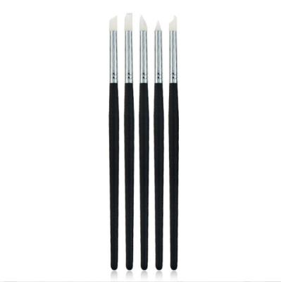 China 5pcs/set Custom Longer Handle Nail Art Silicone Pen Silicone Sealer Black Plastic Nail Brush for sale