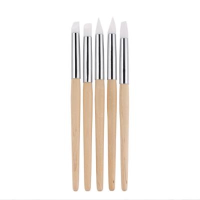 China 5pcs/set Nature Wood Handle Silicone Nails Nail Brush Silicone Nail Art Wood Punching Machine Customized by NAIL for sale