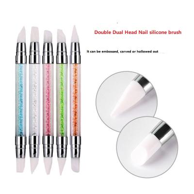 China Double Head 5 Colors Rhinestone Handle Silicone Nail Brushes Brush Pen Tool Nail Brush Set for sale