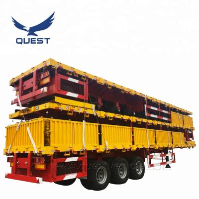 China Trailer Truck Leaf Spring Tri Axle Side Wall Flat Bed Suspension Semi Trailer Truck Trailer With Twist Locks for sale