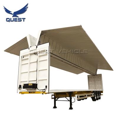 China Hydraulic Tri Axle Truck Trailer Wing Opening Box Van Semi Truck Trailer, 40-50 Tons Wing Opening Semi Trailer For Bulk Cargo for sale