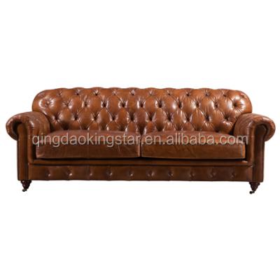 China Modern Upholstered Leather 3 Seat Sofa Chesterfield Sofa for sale