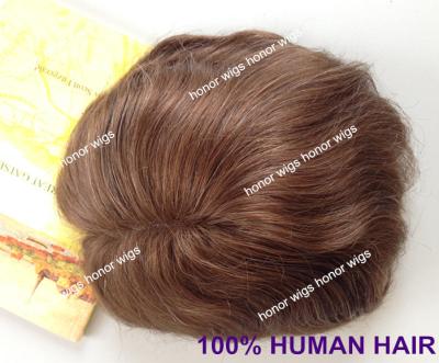 China Custom Mens Hair Toupee Base Size HT185 In 8inch x 10inch 35mm Left Wave Part #610 Brown With 10% Synthetic Hair 120% Density for sale