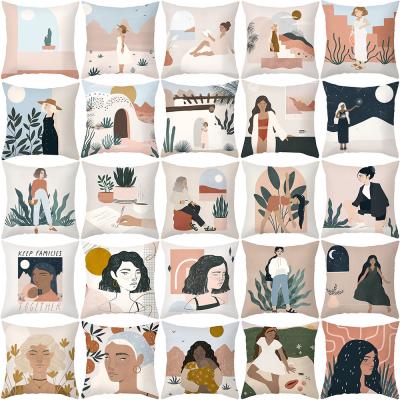 China 2021 Statistical Institute of Statistics style painting number printing pillowcase home abstract living room sofa soft cushion cover for sale