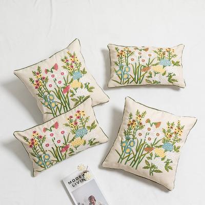 China New Chrysanthemum Sunflower Embroidery Cygnus Decorative Cushion Cover Nordic Home Embroidery Anti-static Chinese Canvas Pillow Case for sale