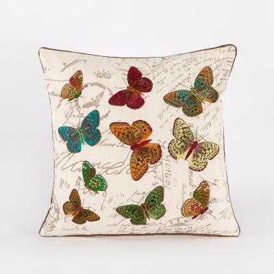 China Exquisite Home Decoration Cygnus Butterfly Dragonfly Embroidery Sofa Cushion Anti-Static American Canvas Cover for sale