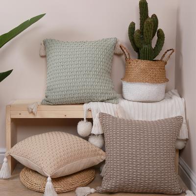 China Anti-Static Handmade Cotton Jacquard Tassel Cygnusc Boho Cushion Canvas Cushion Cover for sale