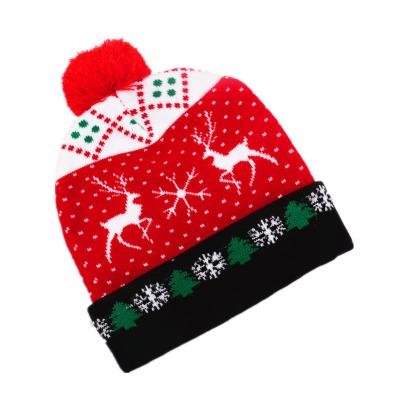 China Santa Hat LED Christmas Hat Light Up Sweater Knitted Santa Cap Christmas Cap for sale