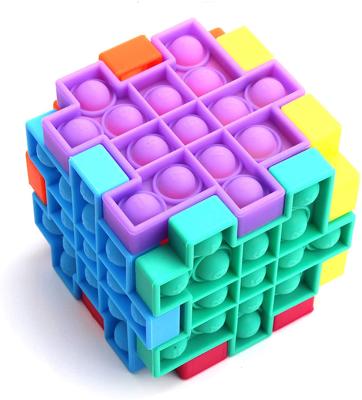 China Hot Selling Funny Educational Toy Six Pack Silicone Puzzle Poppings Push Bubble Sound Cube Moving Person Toy for sale