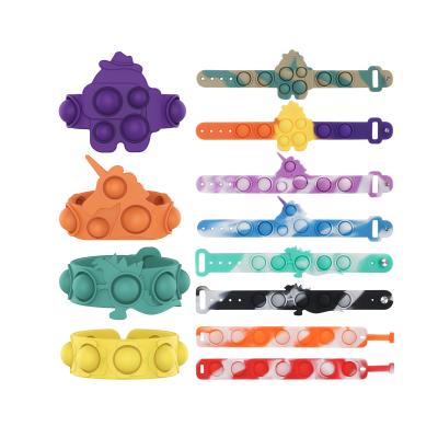 China Customized washable and eco-friendly logo silicone rfid thick bubble relax hand finger press ball fidgety person toys bracelet sensory wristband for sale