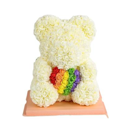 China PE Foam Rose 25CM Rainbow Foam Flower Rose Teddy Bear With Box 40CM Mini Foam Soap Flower Styrofoam Bears Boxes Gift for sale