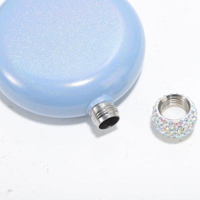 China Minimalist Diy Logo Printing Glitter Mini Round Shaped Stainless Steel Jug Scottish Hip Flask With Bling Rhinestone Lids for sale