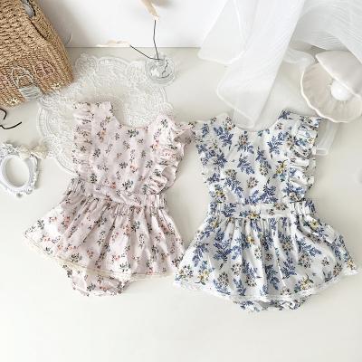 China 100% Cotton Spring Summer Fashion Kids Clothing Babies Flower Collar Jumpsuit Triangle Romper Sleeveless Clothes for sale