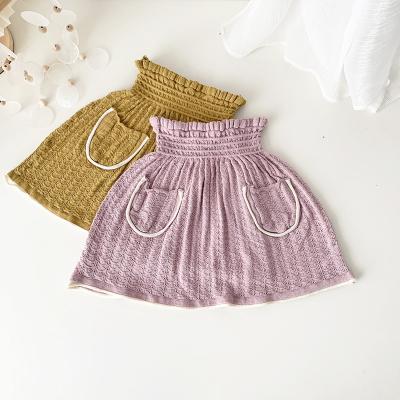 China Cute Color Pocket Breathable Cotton Baby QUICK DRY Cavity Knitted Skirt Skirts For Girls Baby Summer Princess Dress for sale