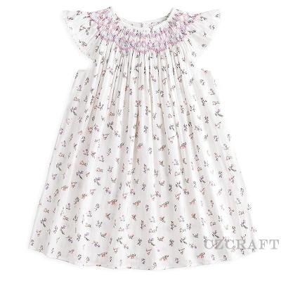 China Washable Floral Handmade Smocked Dress Summer Floating Sleeve Little Girls Dress Bohemian Dress for sale